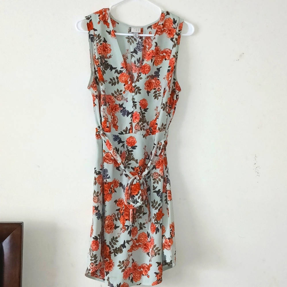 A New Day Floral Sleeveless V neck Dress with Belt | Size: XL